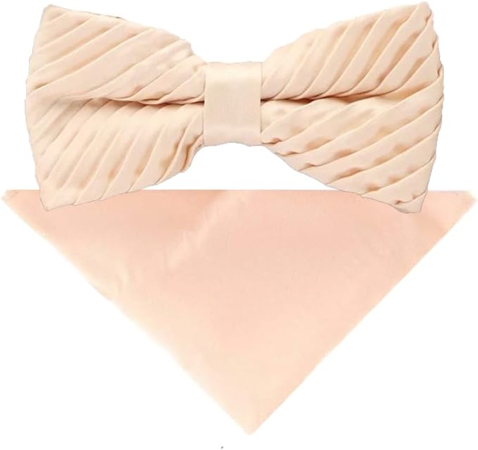 Vittorio Farina Men's Pleated Satin Bow Tie & Pocket Square in Gift Box - Suits You Sir - Ivory -