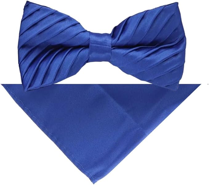 Vittorio Farina Men's Pleated Satin Bow Tie & Pocket Square in Gift Box - Suits You Sir - Royal Blue -