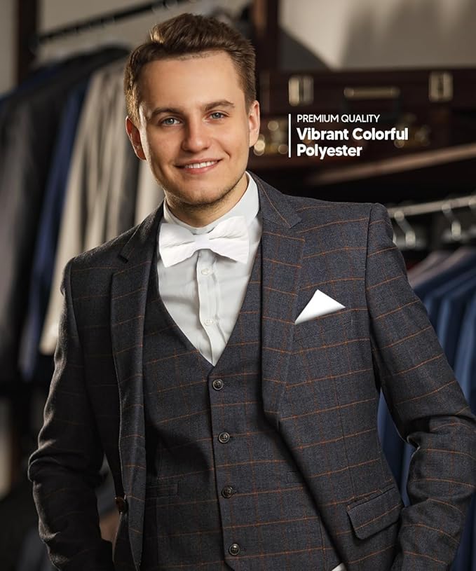 Vittorio Farina Men's Pleated Satin Bow Tie & Pocket Square in Gift Box - Suits You Sir - White -