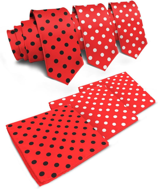 Vittorio Farina Men's Polka Dot Necktie & Pocket Square - Suits You Sir - Red and Black/Red and White/Red and White -