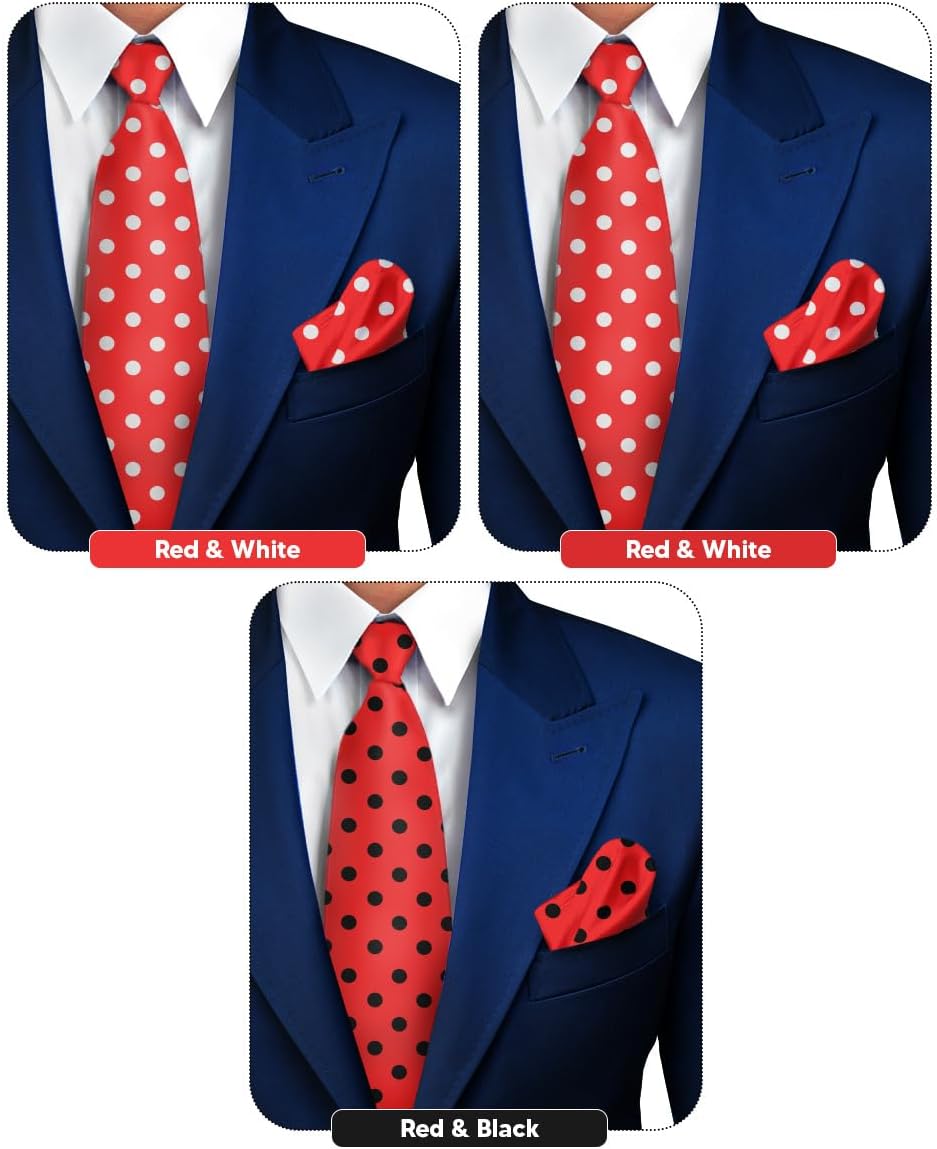 Vittorio Farina Men's Polka Dot Necktie & Pocket Square - Suits You Sir - Red and Black/Red and White/Red and White -