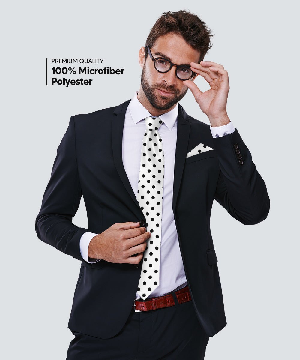 Vittorio Farina Men's Polka Dot Necktie & Pocket Square - Suits You Sir - White and Black/White and Red/White and Hot Pink -