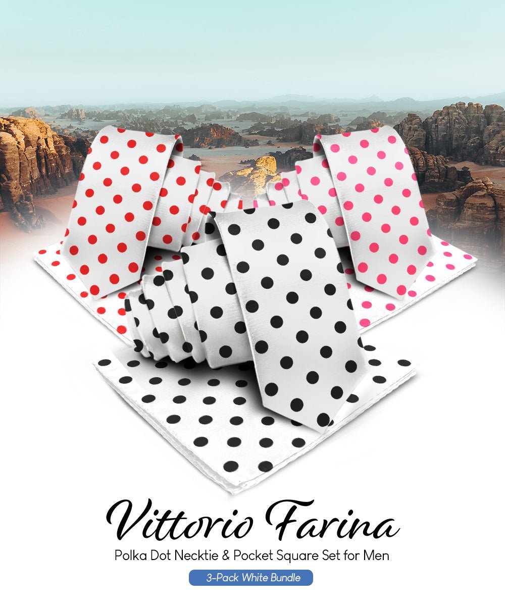 Vittorio Farina Men's Polka Dot Necktie & Pocket Square - Suits You Sir - White and Black/White and Red/White and Hot Pink -