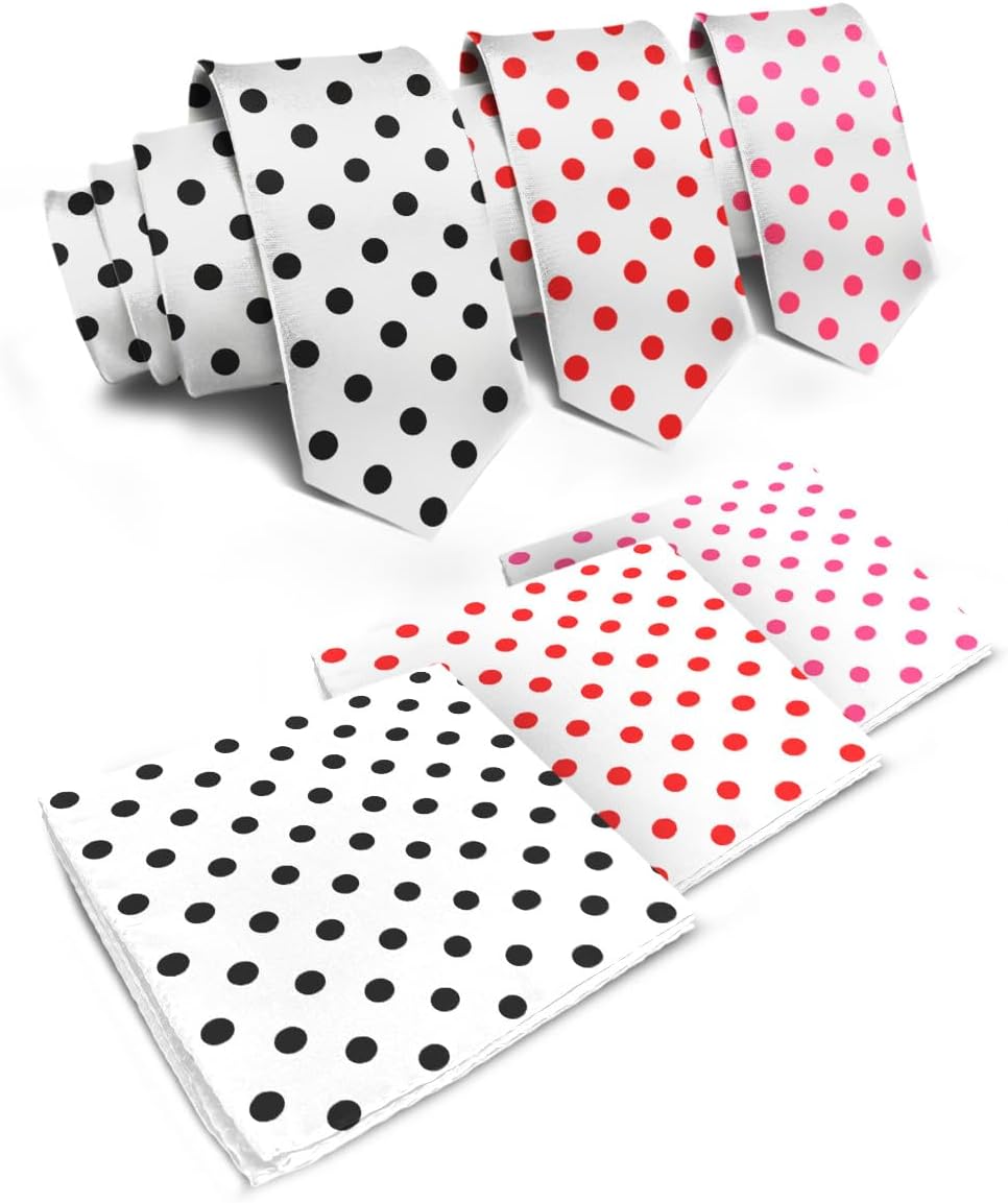 Vittorio Farina Men's Polka Dot Necktie & Pocket Square - Suits You Sir - White and Black/White and Red/White and Hot Pink -
