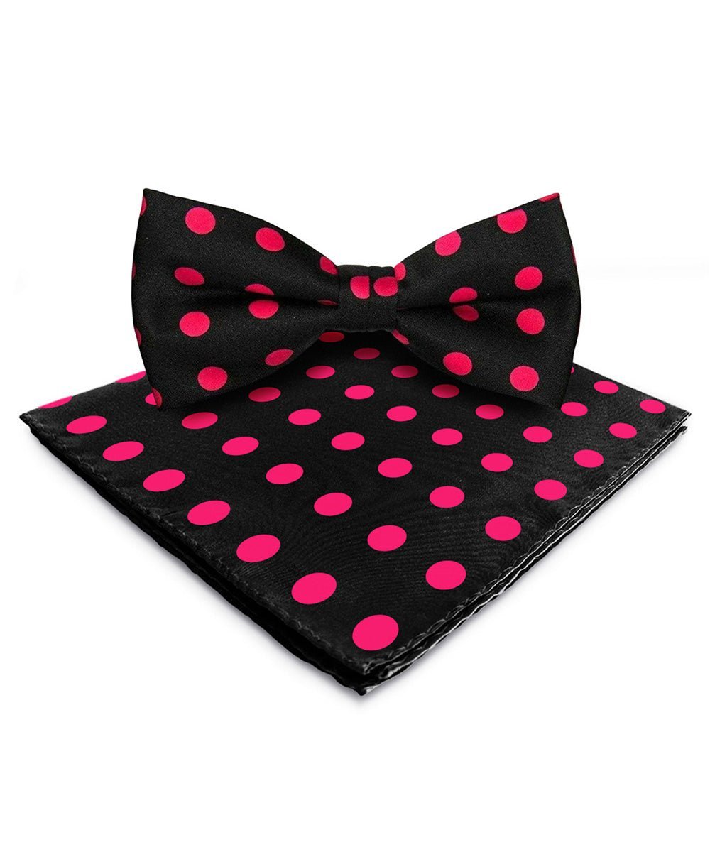 Vittorio Farina Men's Polka Dot Satin Bow Tie & Pocket Square in Gift Box - Suits You Sir - Black and Pink -