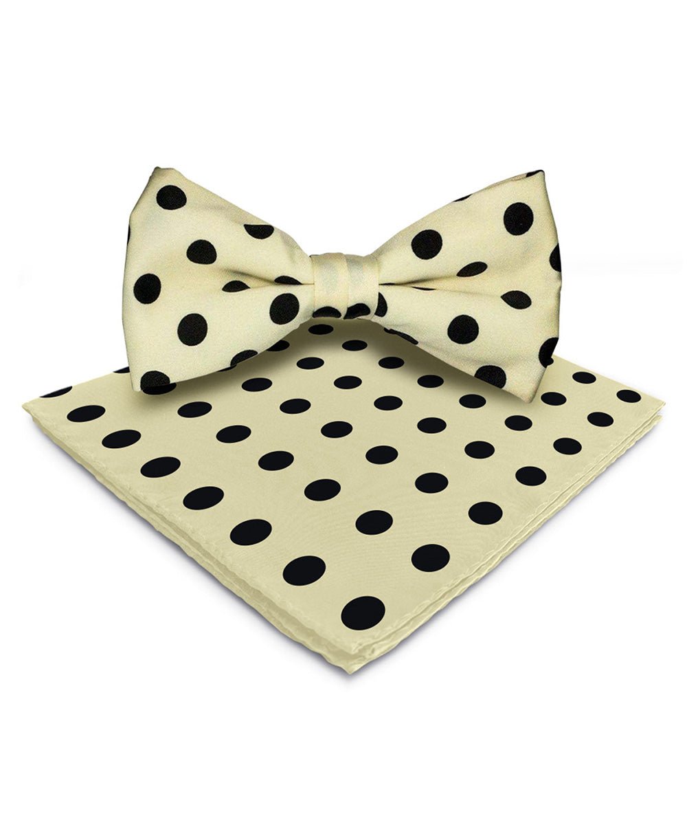 Vittorio Farina Men's Polka Dot Satin Bow Tie & Pocket Square in Gift Box - Suits You Sir - Ivory and Black -