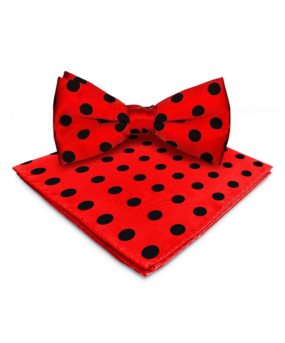 Vittorio Farina Men's Polka Dot Satin Bow Tie & Pocket Square in Gift Box - Suits You Sir - Red and Black -