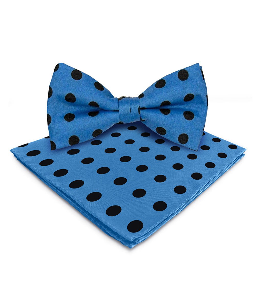 Vittorio Farina Men's Polka Dot Satin Bow Tie & Pocket Square in Gift Box - Suits You Sir - Turquoise and Black -