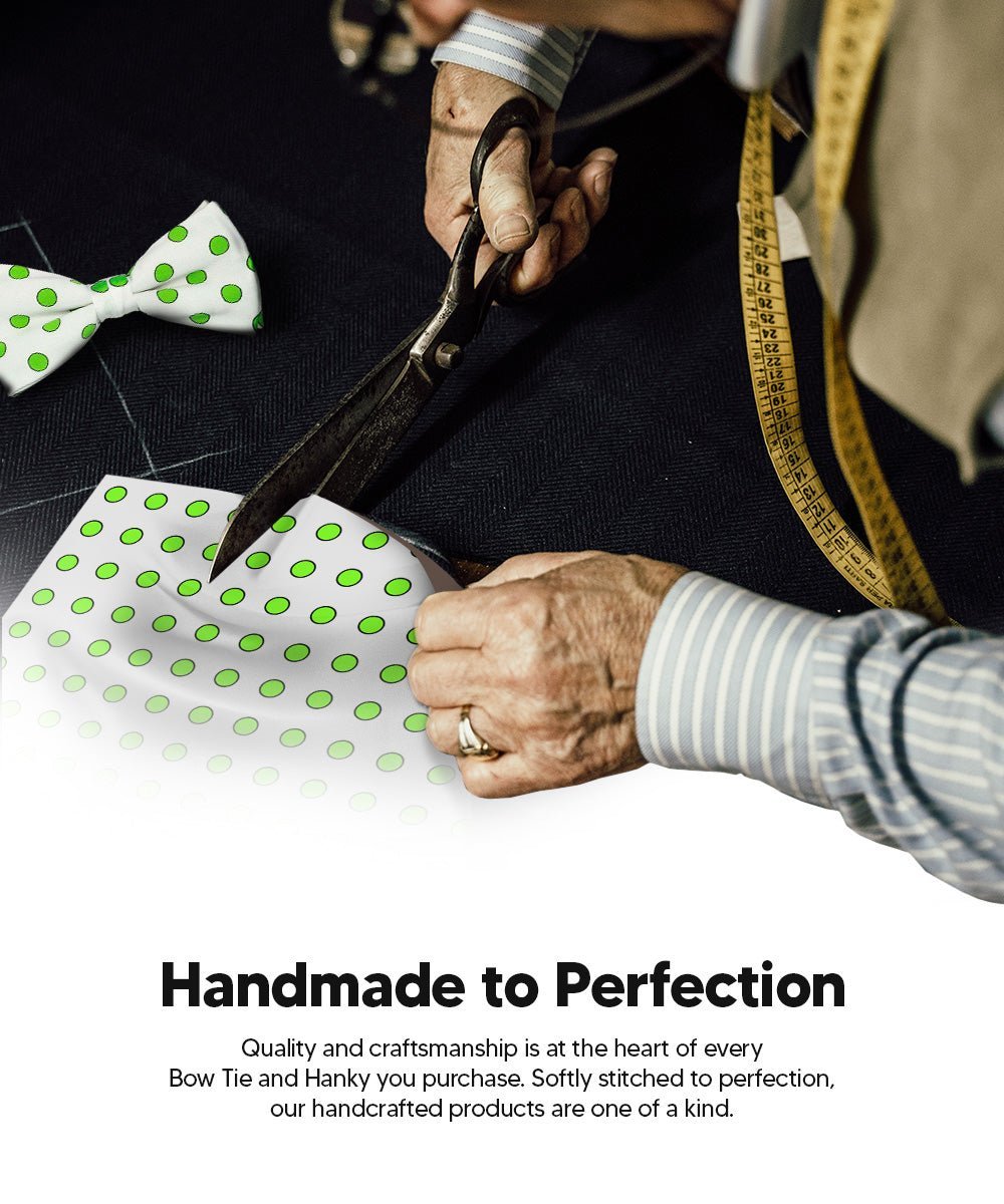 Vittorio Farina Men's Polka Dot Satin Bow Tie & Pocket Square in Gift Box - Suits You Sir - White and Green -