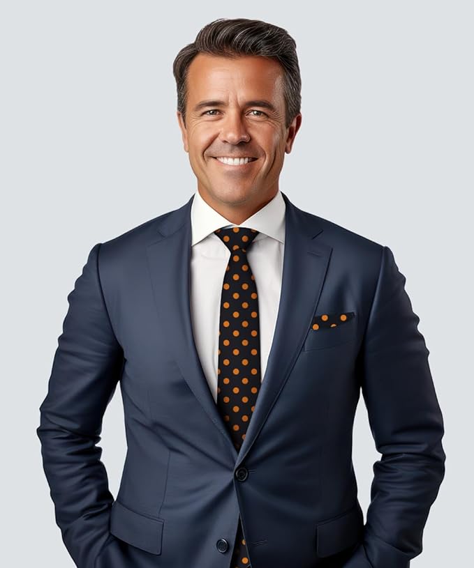 Vittorio Farina Men's Polka Dot Satin Necktie & Pocket Square - Suits You Sir - Black and Gold -