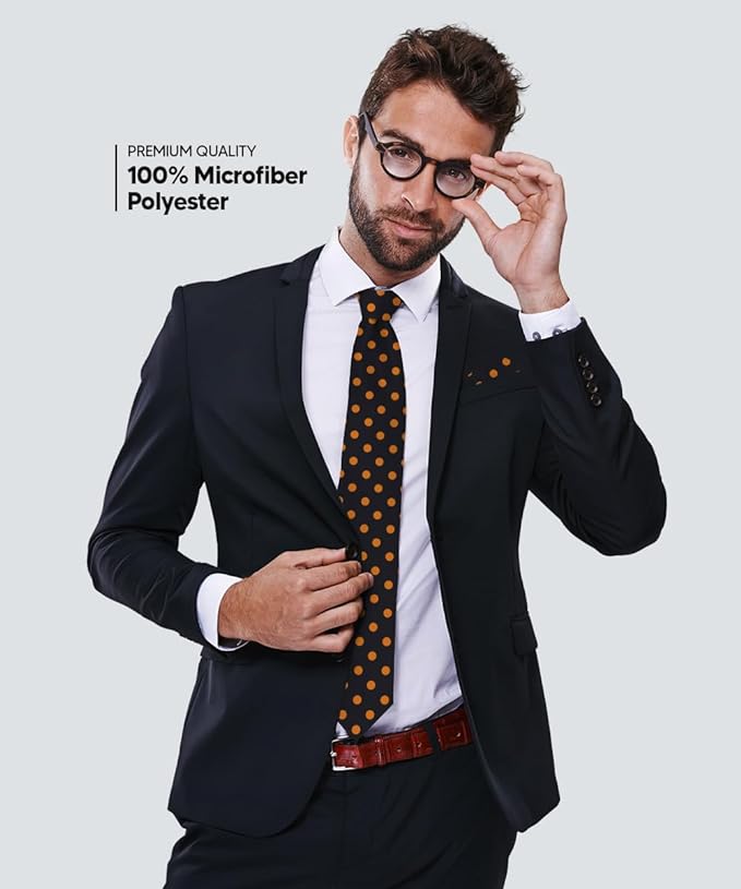 Vittorio Farina Men's Polka Dot Satin Necktie & Pocket Square - Suits You Sir - Black and Gold -