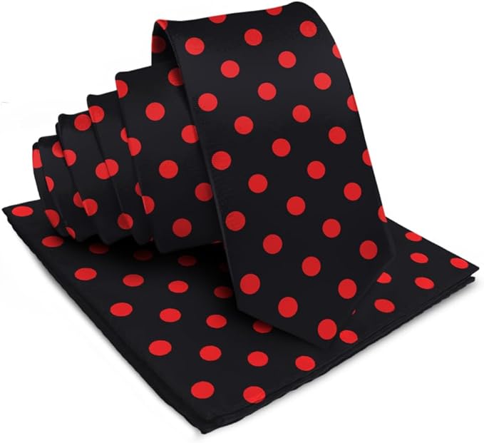 Vittorio Farina Men's Polka Dot Satin Necktie & Pocket Square - Suits You Sir - Black and Red -