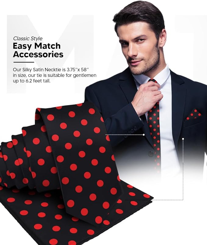Vittorio Farina Men's Polka Dot Satin Necktie & Pocket Square - Suits You Sir - Black and Red -