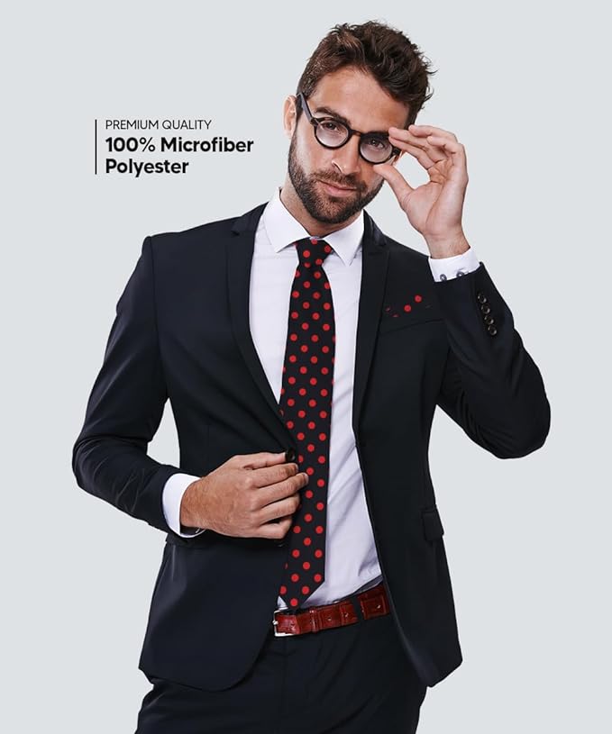 Vittorio Farina Men's Polka Dot Satin Necktie & Pocket Square - Suits You Sir - Black and Red -
