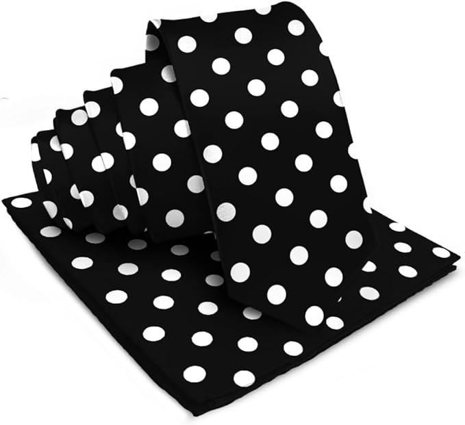 Vittorio Farina Men's Polka Dot Satin Necktie & Pocket Square - Suits You Sir - Black and White -