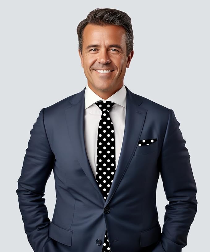 Vittorio Farina Men's Polka Dot Satin Necktie & Pocket Square - Suits You Sir - Black and White -