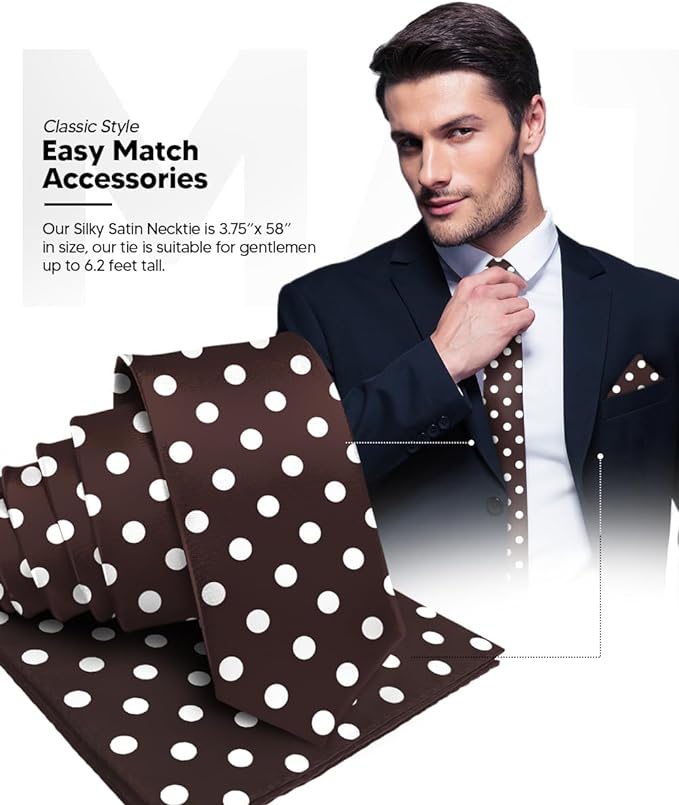 Vittorio Farina Men's Polka Dot Satin Necktie & Pocket Square - Suits You Sir - Brown and Ivory -