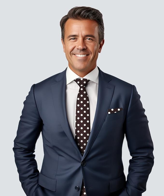Vittorio Farina Men's Polka Dot Satin Necktie & Pocket Square - Suits You Sir - Brown and Ivory -