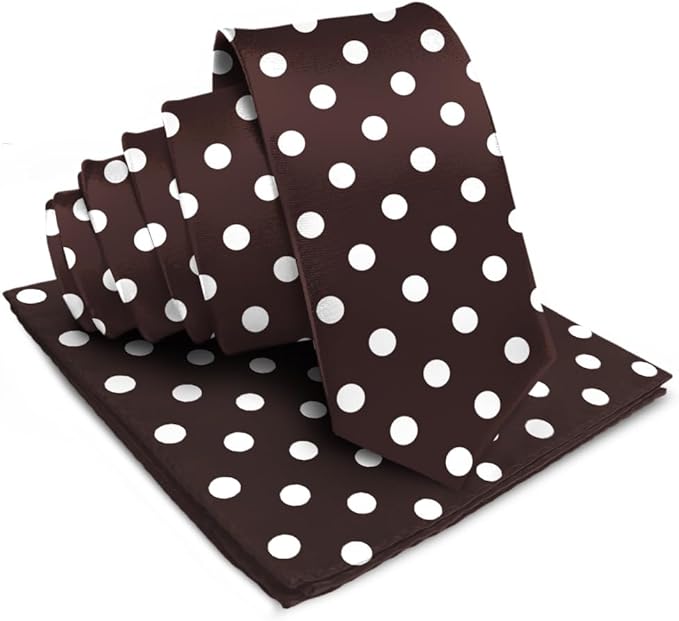 Vittorio Farina Men's Polka Dot Satin Necktie & Pocket Square - Suits You Sir - Brown and Ivory -