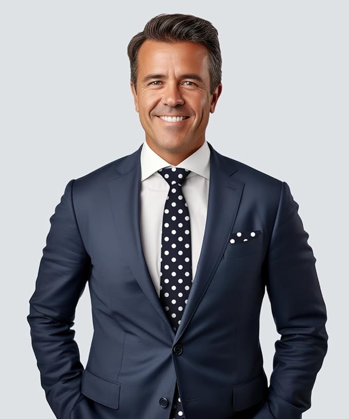 Vittorio Farina Men's Polka Dot Satin Necktie & Pocket Square - Suits You Sir - Navy Blue and White -