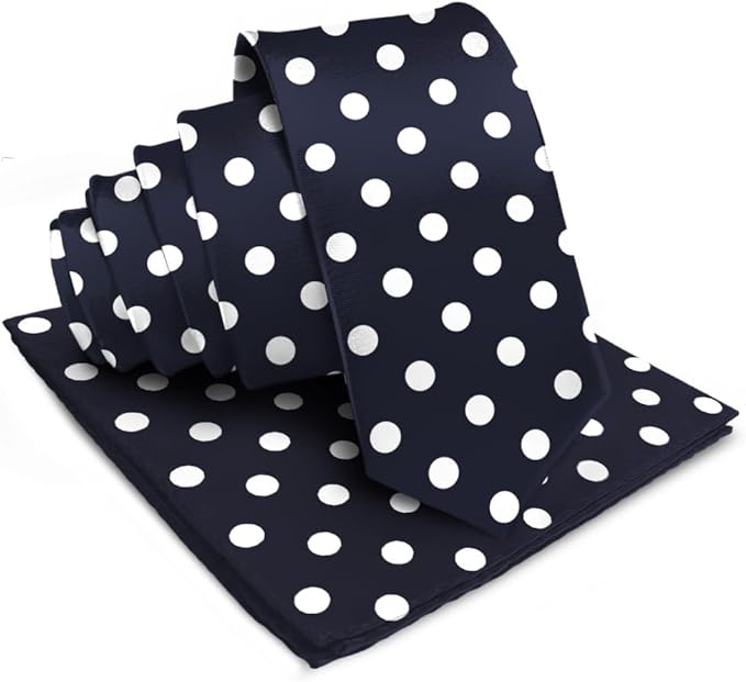 Vittorio Farina Men's Polka Dot Satin Necktie & Pocket Square - Suits You Sir - Navy Blue and White -