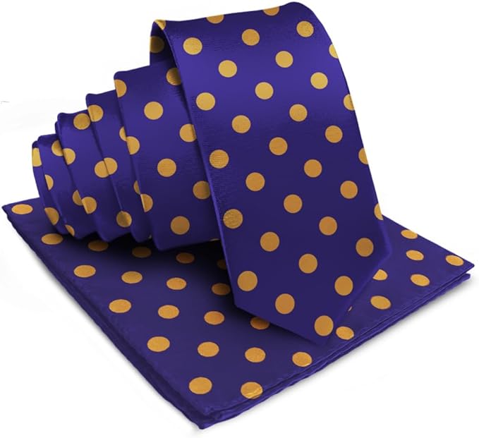 Vittorio Farina Men's Polka Dot Satin Necktie & Pocket Square - Suits You Sir - Purple and Gold -