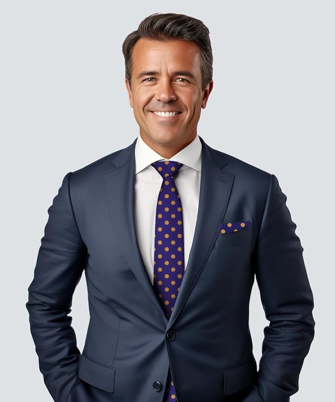 Vittorio Farina Men's Polka Dot Satin Necktie & Pocket Square - Suits You Sir - Purple and Gold -