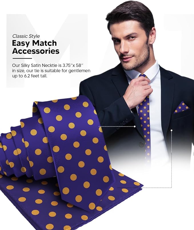 Vittorio Farina Men's Polka Dot Satin Necktie & Pocket Square - Suits You Sir - Purple and Gold -
