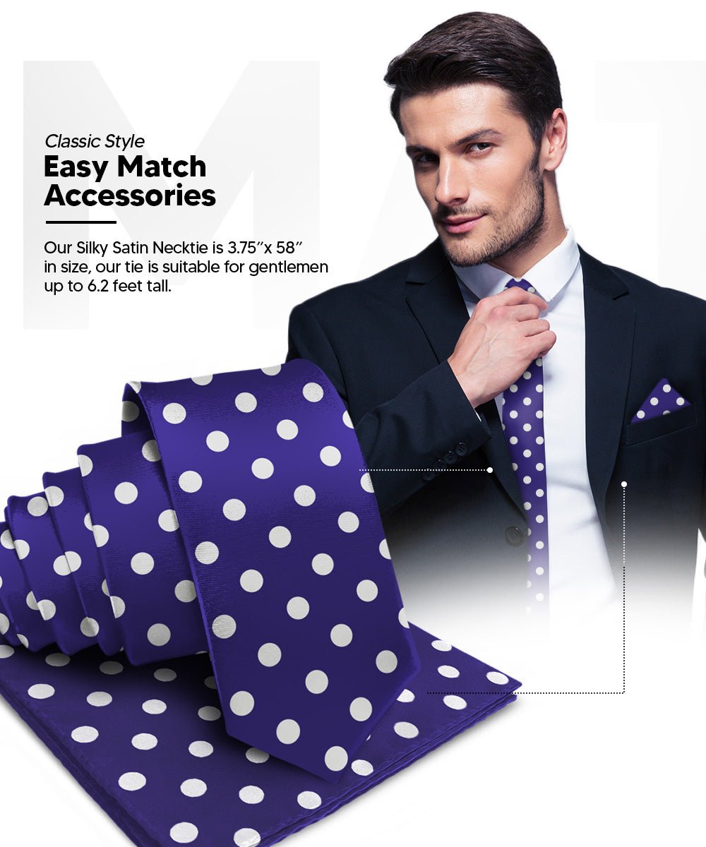 Vittorio Farina Men's Polka Dot Satin Necktie & Pocket Square - Suits You Sir - Purple and White -