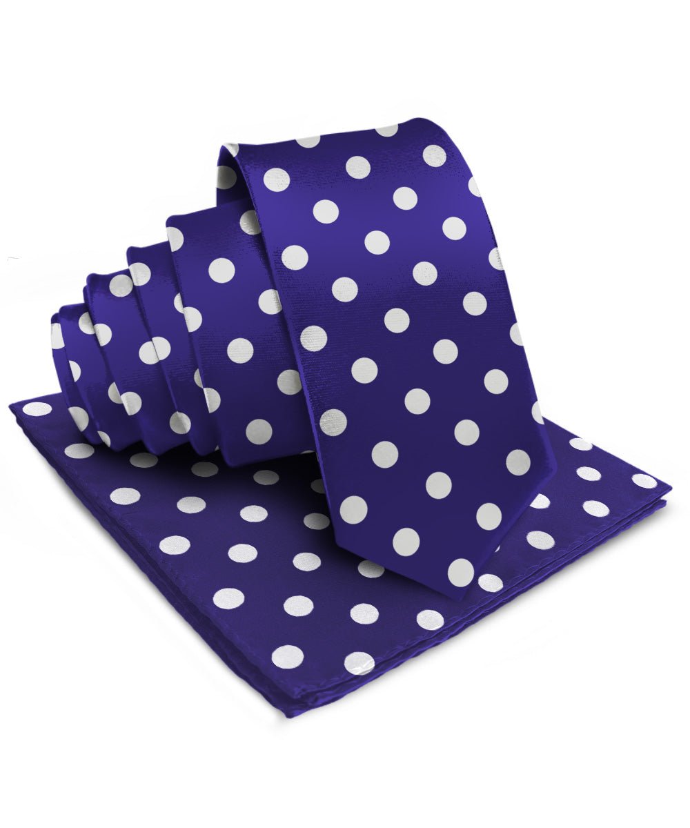 Vittorio Farina Men's Polka Dot Satin Necktie & Pocket Square - Suits You Sir - Purple and White -
