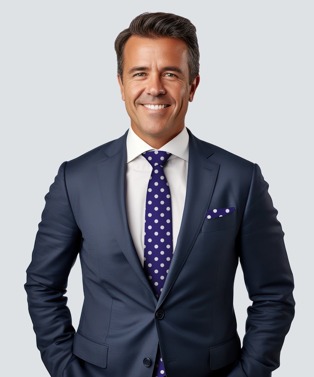 Vittorio Farina Men's Polka Dot Satin Necktie & Pocket Square - Suits You Sir - Purple and White -