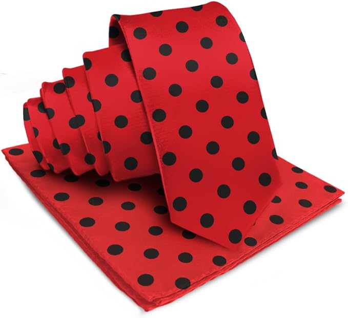Vittorio Farina Men's Polka Dot Satin Necktie & Pocket Square - Suits You Sir - Red and Black -