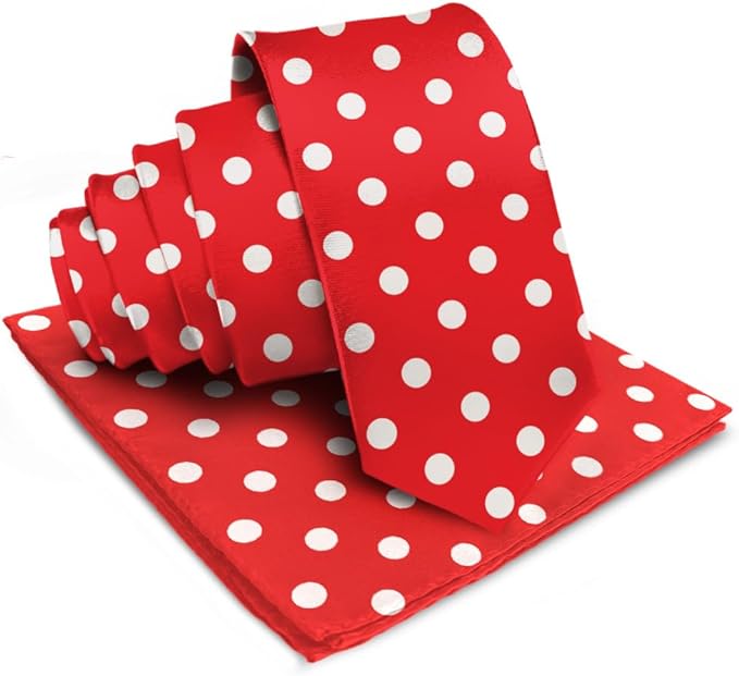 Vittorio Farina Men's Polka Dot Satin Necktie & Pocket Square - Suits You Sir - Red and White -