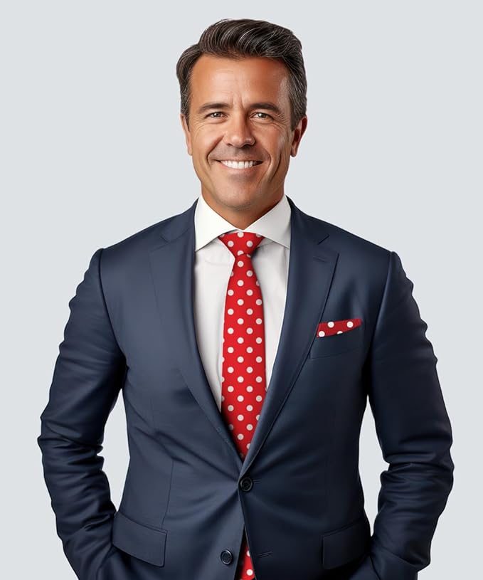 Vittorio Farina Men's Polka Dot Satin Necktie & Pocket Square - Suits You Sir - Red and White -