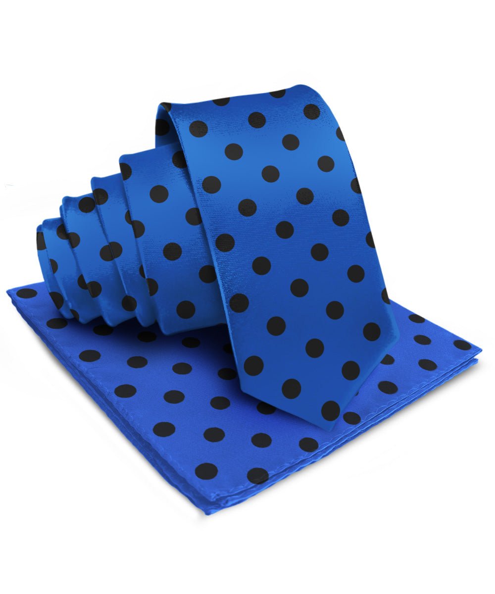 Vittorio Farina Men's Polka Dot Satin Necktie & Pocket Square - Suits You Sir - Royal Blue and Black -
