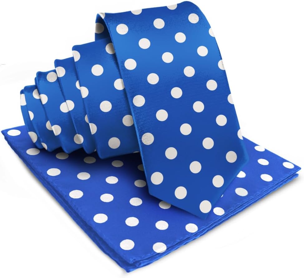 Vittorio Farina Men's Polka Dot Satin Necktie & Pocket Square - Suits You Sir - Royal Blue and White -