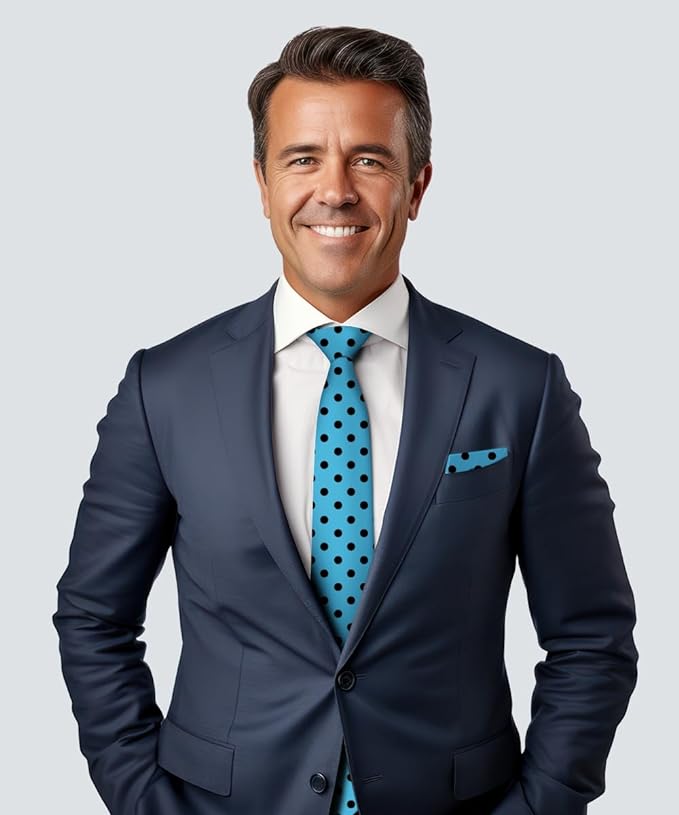 Vittorio Farina Men's Polka Dot Satin Necktie & Pocket Square - Suits You Sir - Turquoise and Black -