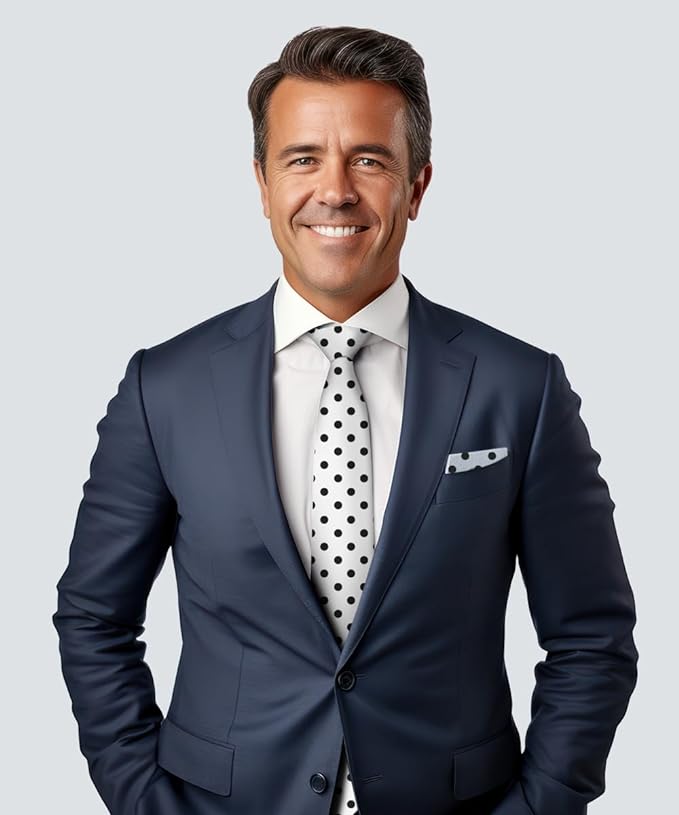Vittorio Farina Men's Polka Dot Satin Necktie & Pocket Square - Suits You Sir - White and Black -