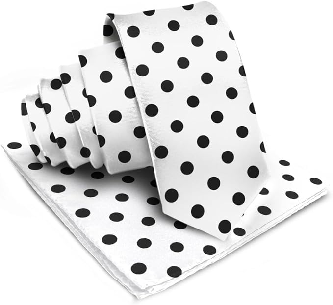 Vittorio Farina Men's Polka Dot Satin Necktie & Pocket Square - Suits You Sir - White and Black -
