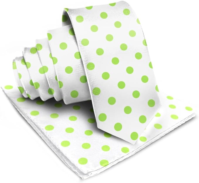 Vittorio Farina Men's Polka Dot Satin Necktie & Pocket Square - Suits You Sir - White and Lime Green -