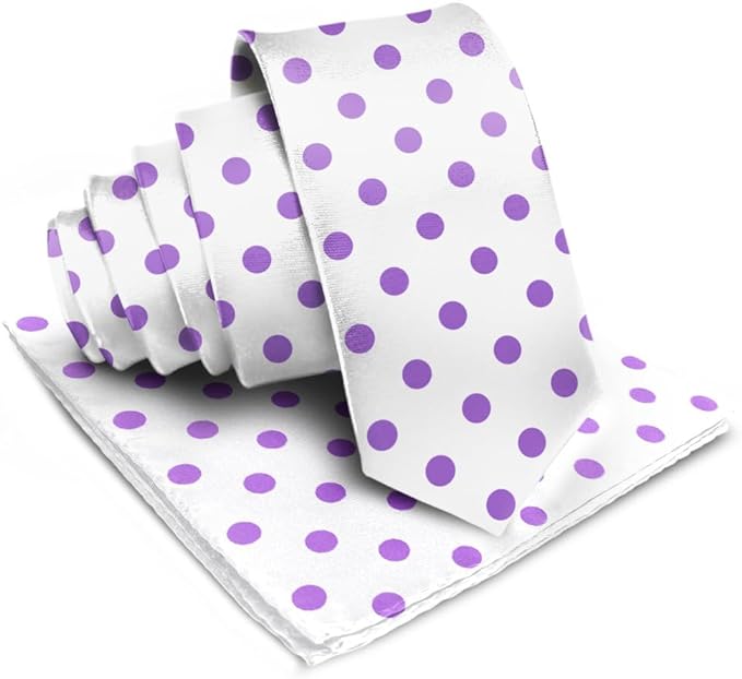Vittorio Farina Men's Polka Dot Satin Necktie & Pocket Square - Suits You Sir - White and Purple -
