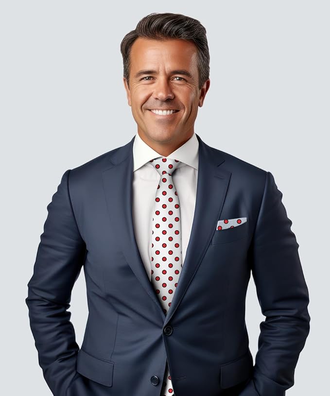 Vittorio Farina Men's Polka Dot Satin Necktie & Pocket Square - Suits You Sir - White and Red -