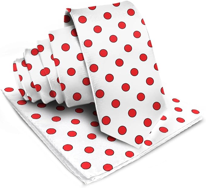Vittorio Farina Men's Polka Dot Satin Necktie & Pocket Square - Suits You Sir - White and Red -