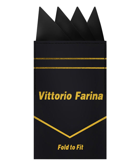 Vittorio Farina Men's Pre - Folded Pocket Square: Four - Point - Suits You Sir - Black -