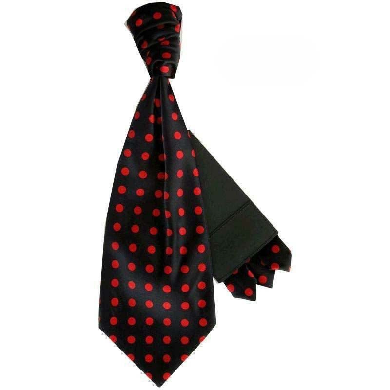 Vittorio Farina Men's Pretied Navy and White Dot Polka Dot Cravat & Pocket Square - Suits You Sir - Black and Red -