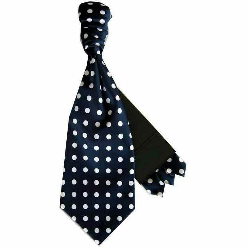Vittorio Farina Men's Pretied Navy and White Dot Polka Dot Cravat & Pocket Square - Suits You Sir - Navy Blue and White -