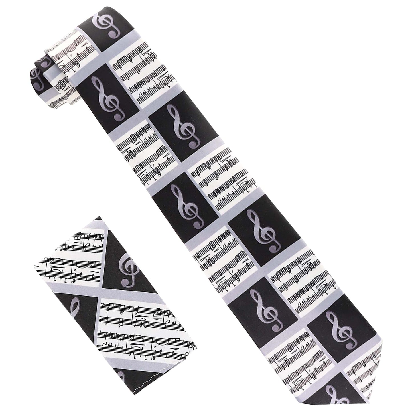 Vittorio Farina Men's Red and Gold Trombone Musical Necktie and Pocket Square - Suits You Sir - Black and White -