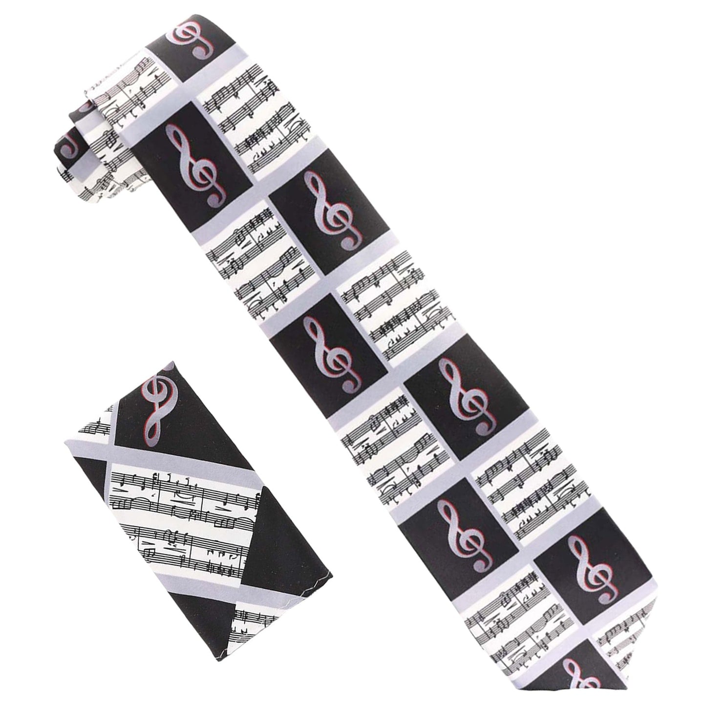 Vittorio Farina Men's Red and Gold Trombone Musical Necktie and Pocket Square - Suits You Sir - Black, White and Red -