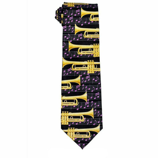 Vittorio Farina Men's Red and Gold Trombone Musical Necktie and Pocket Square - Suits You Sir - Gray -
