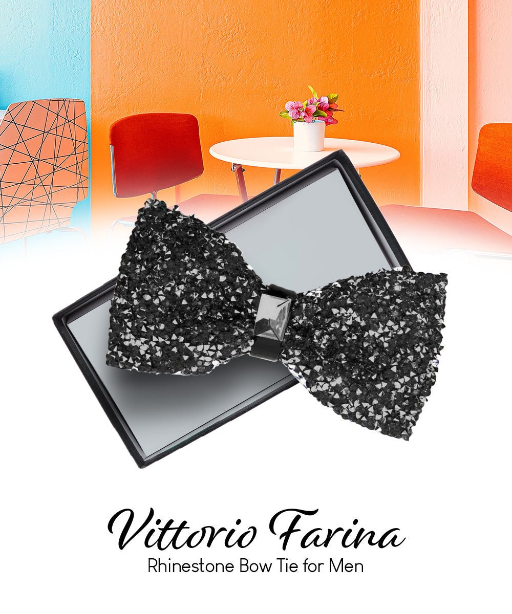 Vittorio Farina Men's Rhinestone Bow Tie in Gift Box - Suits You Sir - Black and Silver -